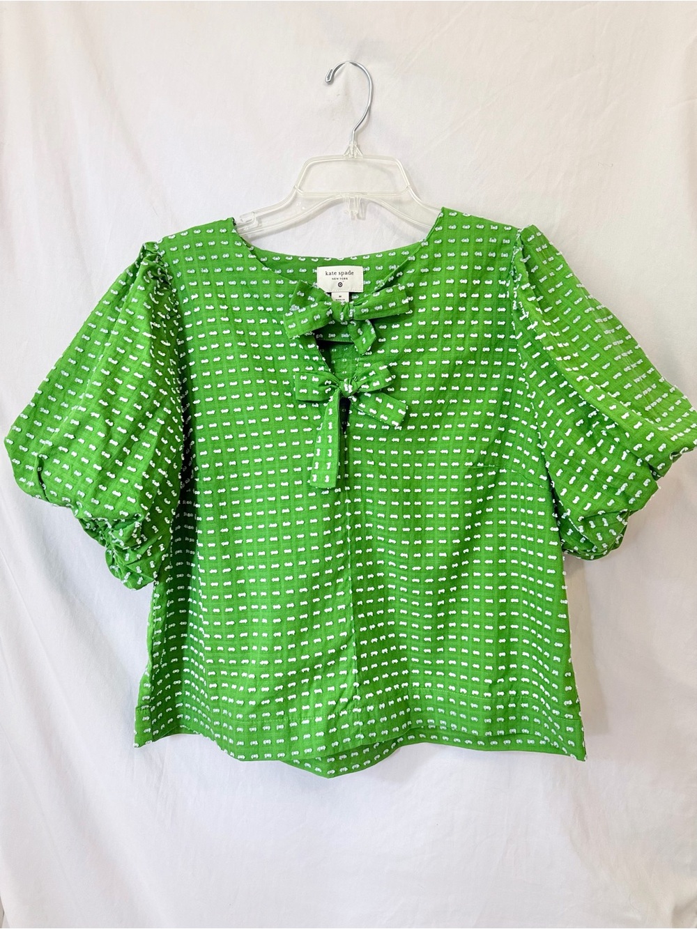 Kate Spade Bow Front Puff Sleeve Blouse Green Womens M